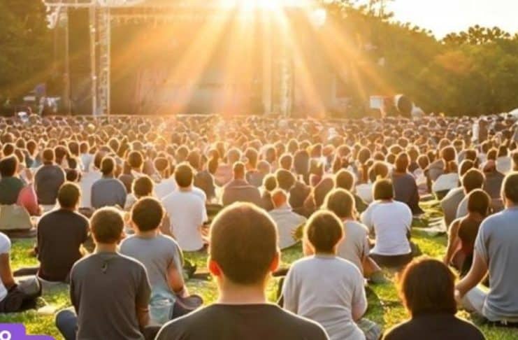 Gran concentración de personas meditando por la paz en Argentina, durante el evento Medita 2025.
