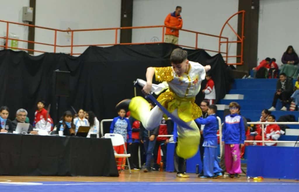 Ian García de Florencio Varela ejecutando una forma de Wushu en competencia nacional

