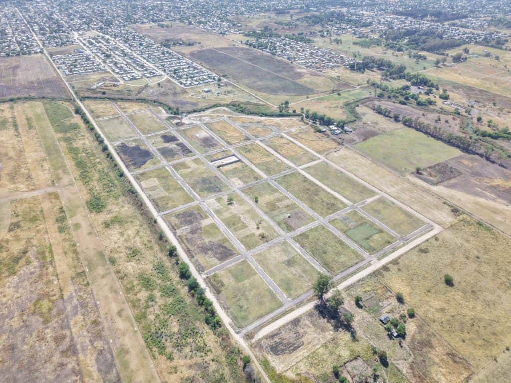 Vista aérea del loteo irregular clausurado en Gobernador Costa, Florencio Varela