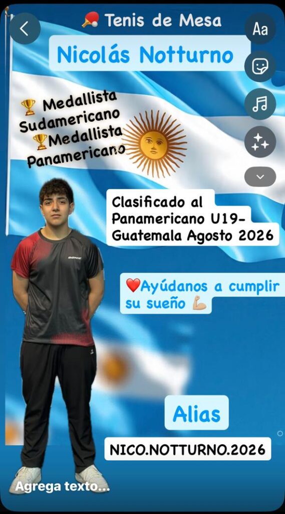 Nicolás Notturno, jugador de tenis de mesa de Florencio Varela, clasificado al Panamericano U19 en Guatemala.