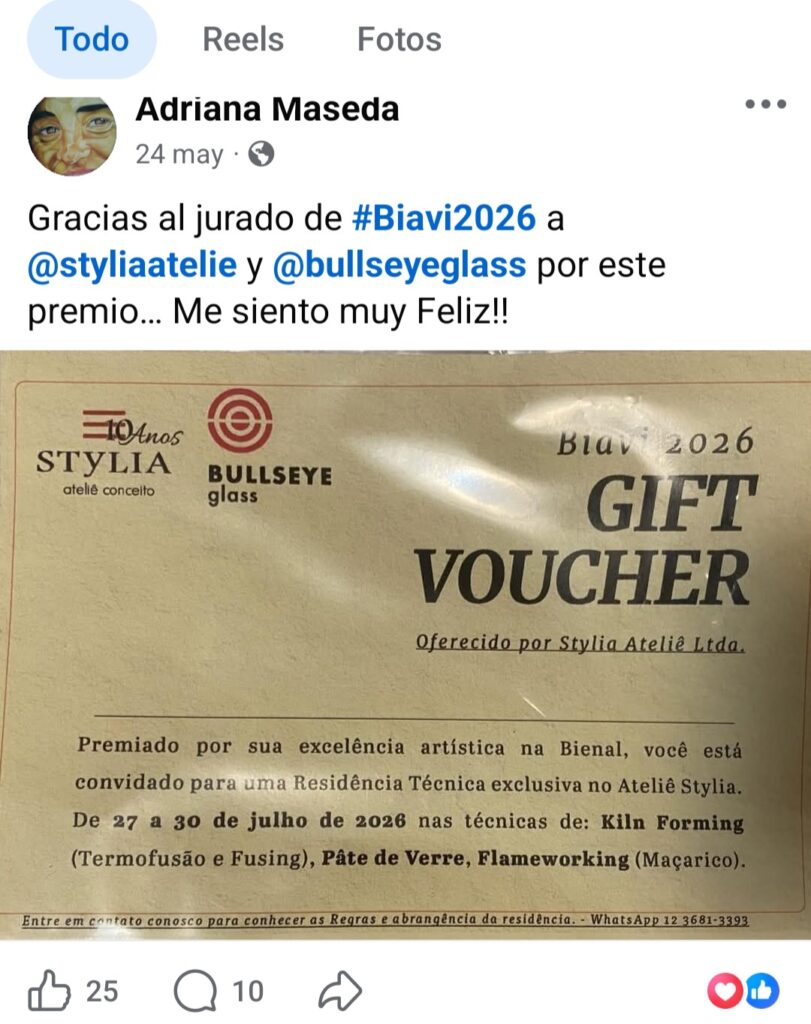 Captura de la publicación donde la autora agradece al jurado de #BIAVI2026 y exhibe el voucher del reconocimiento obtenido en el certamen internacional.